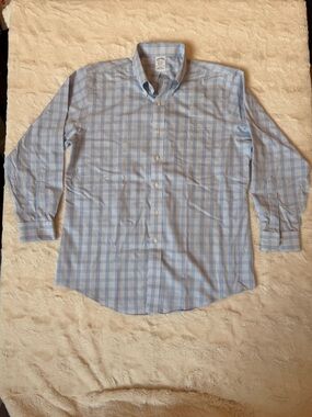 Brooks Brothers Classic Fit Non-Iron Shirt 16.5 Blue Check Supima Cotton